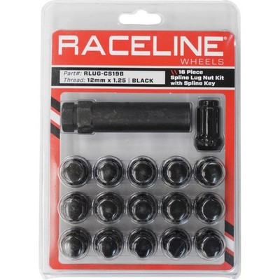 Lug Nuts - Spline Socket - 12 mm x 1.25 - w/Spline Key - Black - 16Pk RLUG-CS19B