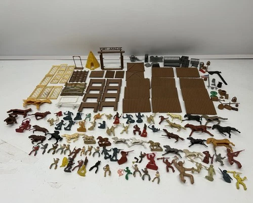 Vtg Assorted Lot Western Cowboys Indians Playset Parts & Pieces Marx Fort Apache