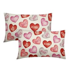 Valentines Pillow Covers 12x20 Inch Set of 20" x 12" Pack of 2 Pink Red Heart