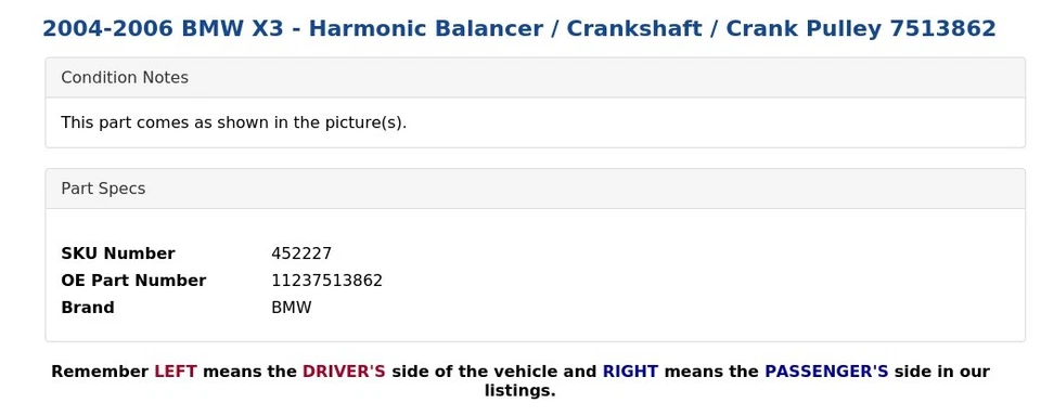 2004-2006 BMW X3 - Balanceador harmônico / virabrequim / polia de manivela 7513862 - Imagem 3 de 4