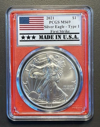 2021 Type 1 American Silver Eagle PCGS MS69 FS Made in USA Label Red Frame