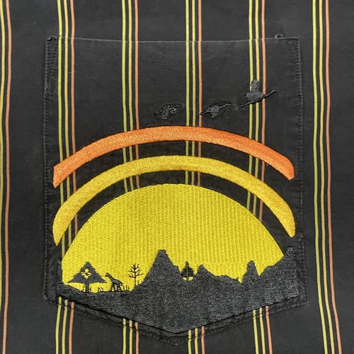 VTG Y2K Lifted Research Group Shirt Men’s 3XL Black w/ Orange & Yellow Stripes - Picture 3 of 19