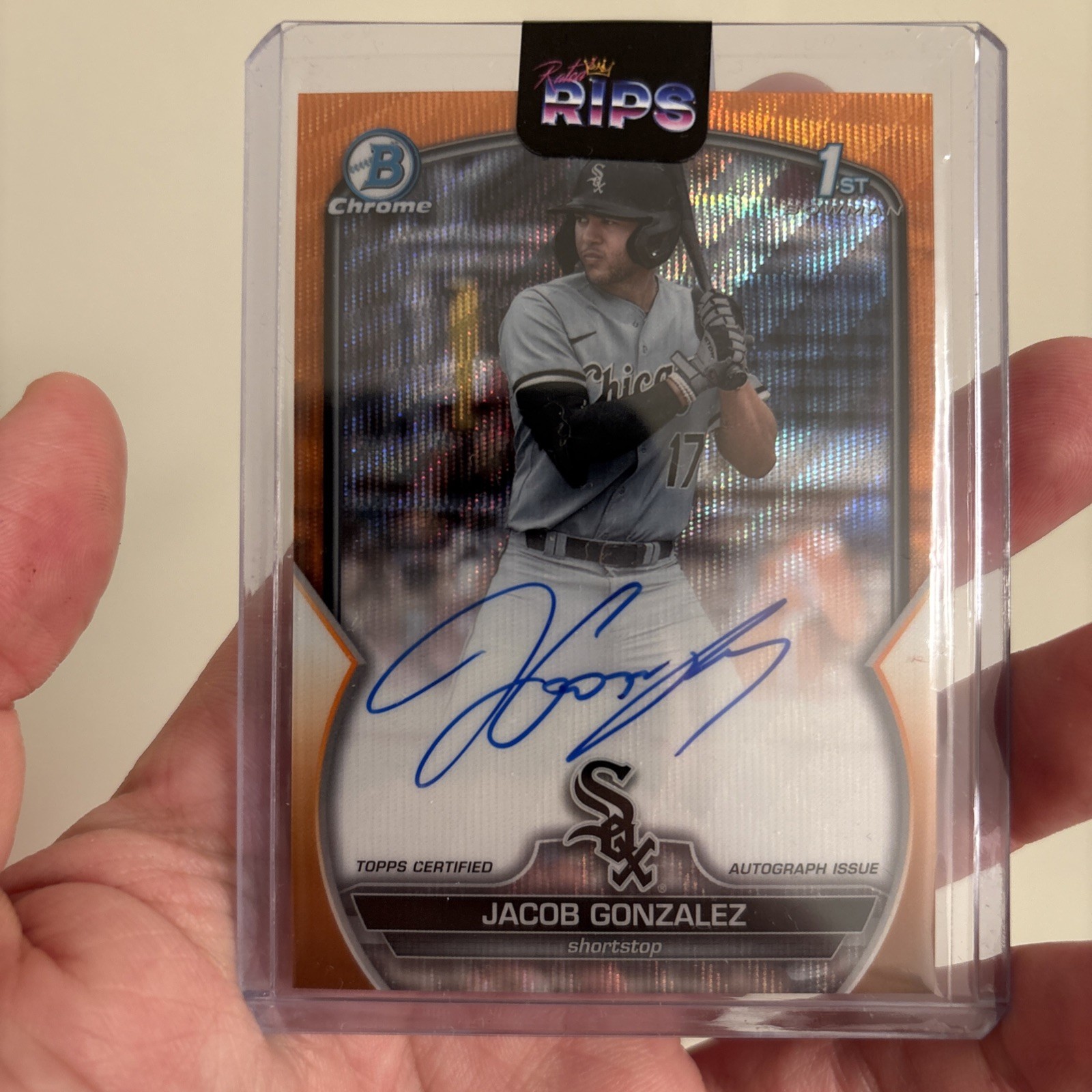 JACOB GONZALEZ 2023 BOWMAN CHROME DRAFT 1ST Orange Wave AUTO 5/25 White Sox’s