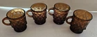 Four (4) Vintage Retro MCM Anchor Hocking Kimberly Amber Diamond Fire King Mugs