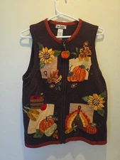 Tiara International Sweater Vest Thanksgiving Knit Turkey Large Women's