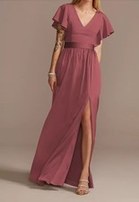 Davids Bridal Bridesmaid Dress Flutter Sleeve Burgandy Mauve Size 10 But Small