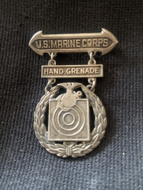 Circa EARLY USMC Marksman Badge with GRENADE Qualification Bar By MYERS STERLING