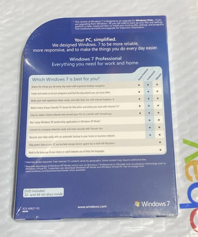 Windows 7 Professional Upgrade FQC-00130 DVD 32 & 64 Bit Discs Brand New - Image 2 of 3