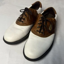 Footjoy Golf Shoes Men’s Sz 7M White Brown Saddle Style Golf Spikes