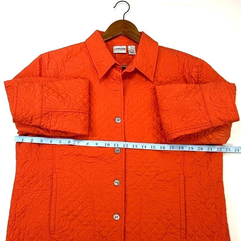 Chicos Quilted Jacket Orange Button Front Collar … - image 7