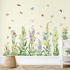 Wildflower Wall Decals Spring Summer Flower Floral Grass Wall Decals with But...