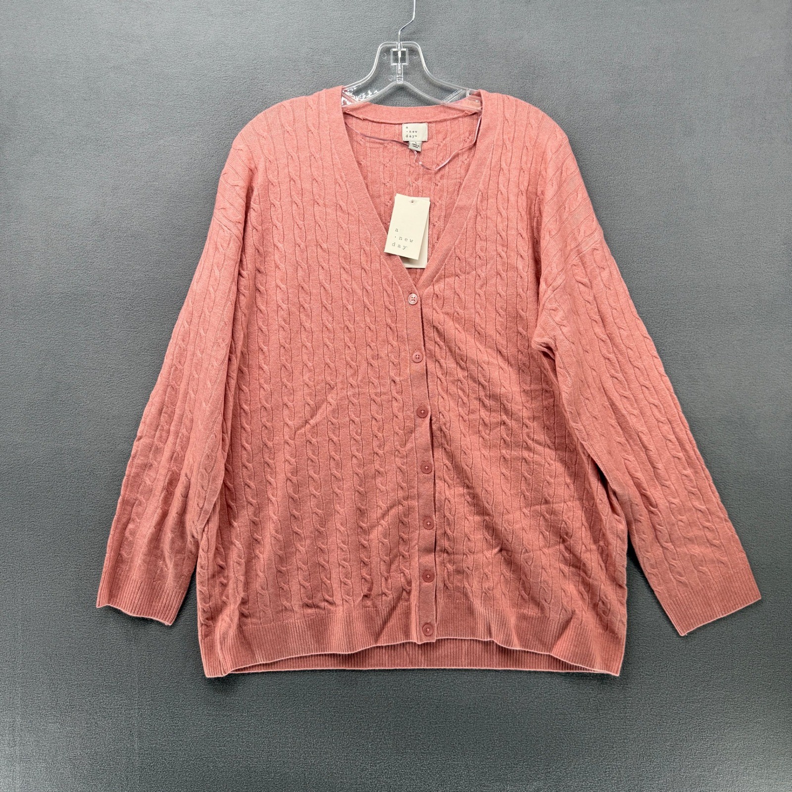 A New Day Women's Pink Cable Knit Cardigan Sweater Size Large