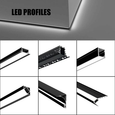 2M Schwarz Aluminium LED Profil Kanal mit Diffusor - V/U Form für LED Streifen
