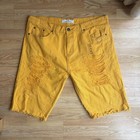 Sinners Attire Mens W42 Yellow Denim Jorts Distressed Ripped Raw Hem Shorts