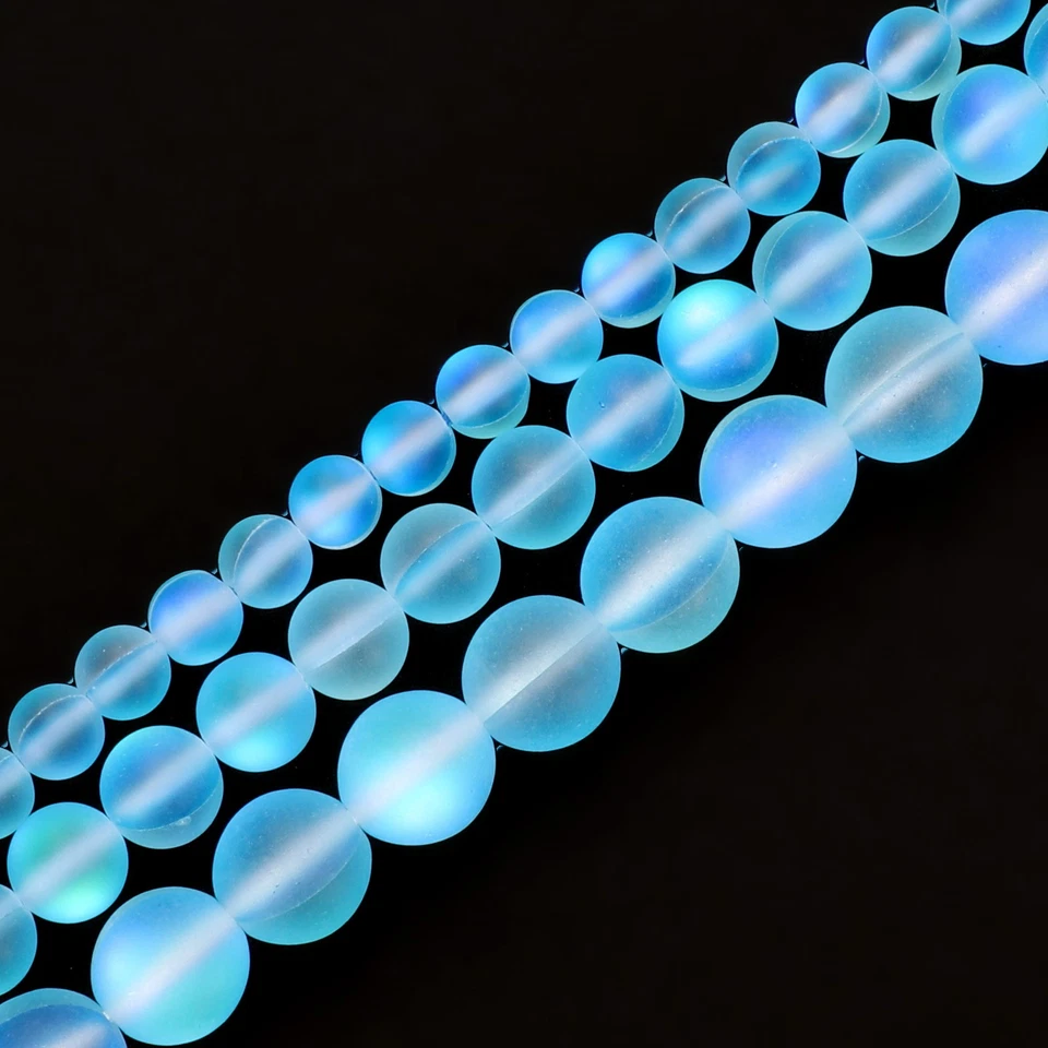 Matte Crystal Glass Beads 6mm Synthetic Frosted Shining Beads, Light Blue - Image 4 of 4