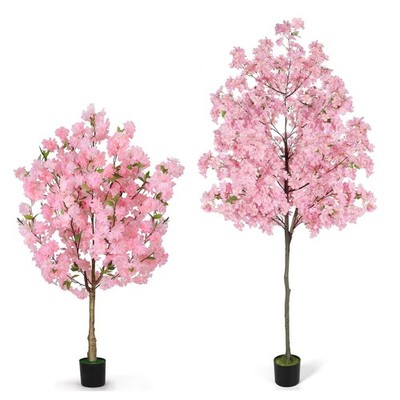 4/6FT Tall Cherry Blossom Artificial Tree, Fake Tree w/Plastic Nursery Pot, Pink