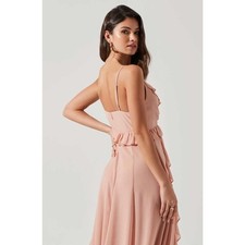 NWT ASTR The Label Adoria Ruffle Side Slit Maxi Dress in Nude Peach Sz M