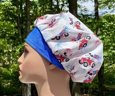 Surgical Scrub Cap, Nurses Hat, Bouffant, Fireworks, Red, 4th of July