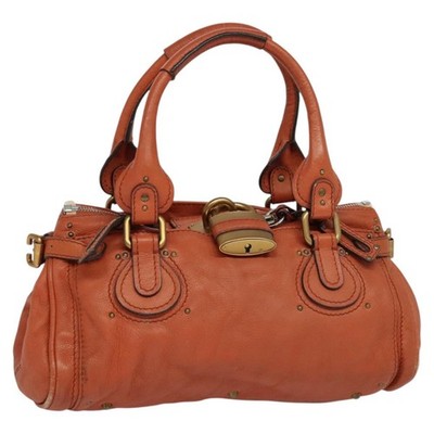 Chloe Paddington Hand Bag Leather Orange Silver gold Auth