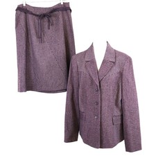 NWT Purple Jones Wear Wool Skirt Suit 2 Piece Set Blazer Herringbone Womens 14