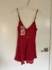 NWT Shirley of Hollywood Lingerie L LARGE Red Lace Teddy Babydoll Sheer Nightie