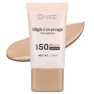 MARS SPF50 PA++++ High Coverage Foundation, 25ml, IN-VIVO Tested, 5 Star UVA+UVB