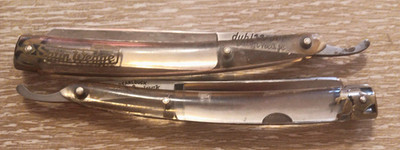 2 Antique DUBL DUCK Straight Razors 1 SATIN WEDGE 1 NOTCHED SATINEDGE Solingen