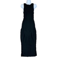 VTG 90s 'HOUSE OF CB' BLACK ELASTICATED BODYCON CUT-OUT DETAIL MAXI DRESS XS