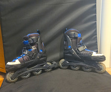 Aerowheels ABEC 5 Youth Adjustable Inline Skates Black Blue White Pair