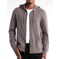 John Varvatos Men's Long Sleeve Peace Sign Cotton Zip Front Hoodie Metal Grey