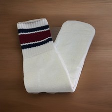 Mens VTG Socks Sport Tube Acrylic USA Made Burgundy Blue White Stripe OSFA 18  