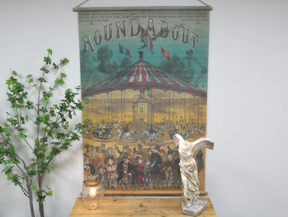 Arte de pared grande estilo vintage retro circo carrusel recinto ferial colgante lienzo Foto 4 de 4