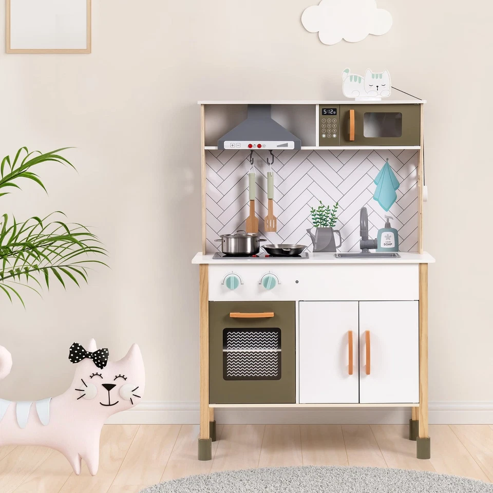 Juego de cocina de madera 3D para niños pequeños juguetes educativos estufa, fregadero Foto 4 de 4