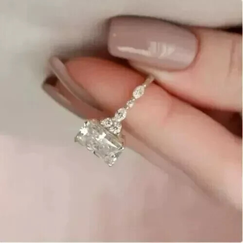 3 CT Radiant Cut Lab Created Diamond Engagement Ring 14K White Gold Plated SZ 5 - Picture 5 of 6