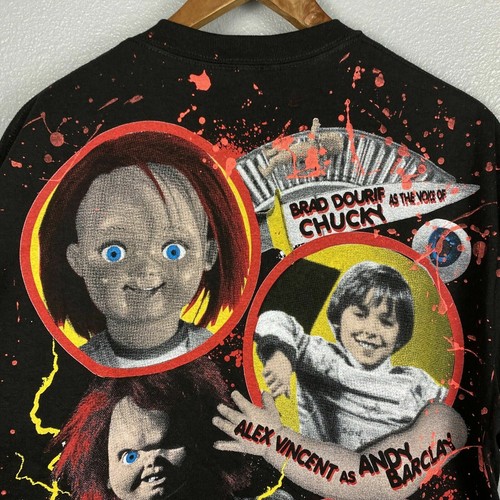Backstock Co Childs Play 2 Chucky AOP Movie Blockbuster Promo Bootleg Shirt LRG - Picture 2 of 5