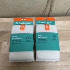 2 Pack Cleanlogic Exfoliating Body Scrubber Organic Cotton New