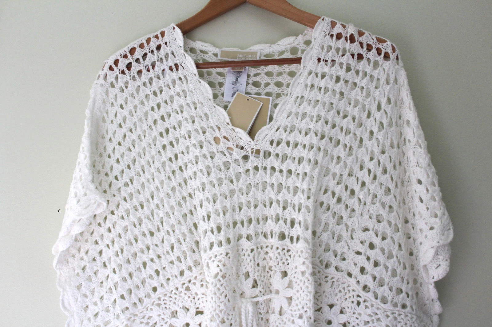 NWT MICHAEL Michael Kors White Summer Knit Kimono Drawstring Cotton Sweater S