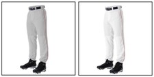 Alleson Youth Baseball Pants with Piping, White or Gray w/Scarlett - Medium