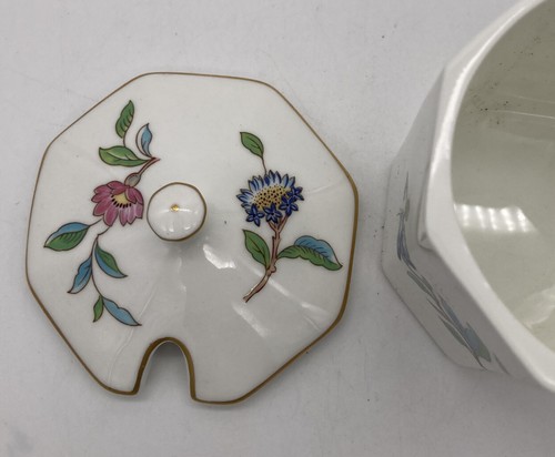 Aynsley Pembroke kleines achteckiges Marmeladenglas mit Deckel Blumen Vogel English Bone China - Bild 12 von 12