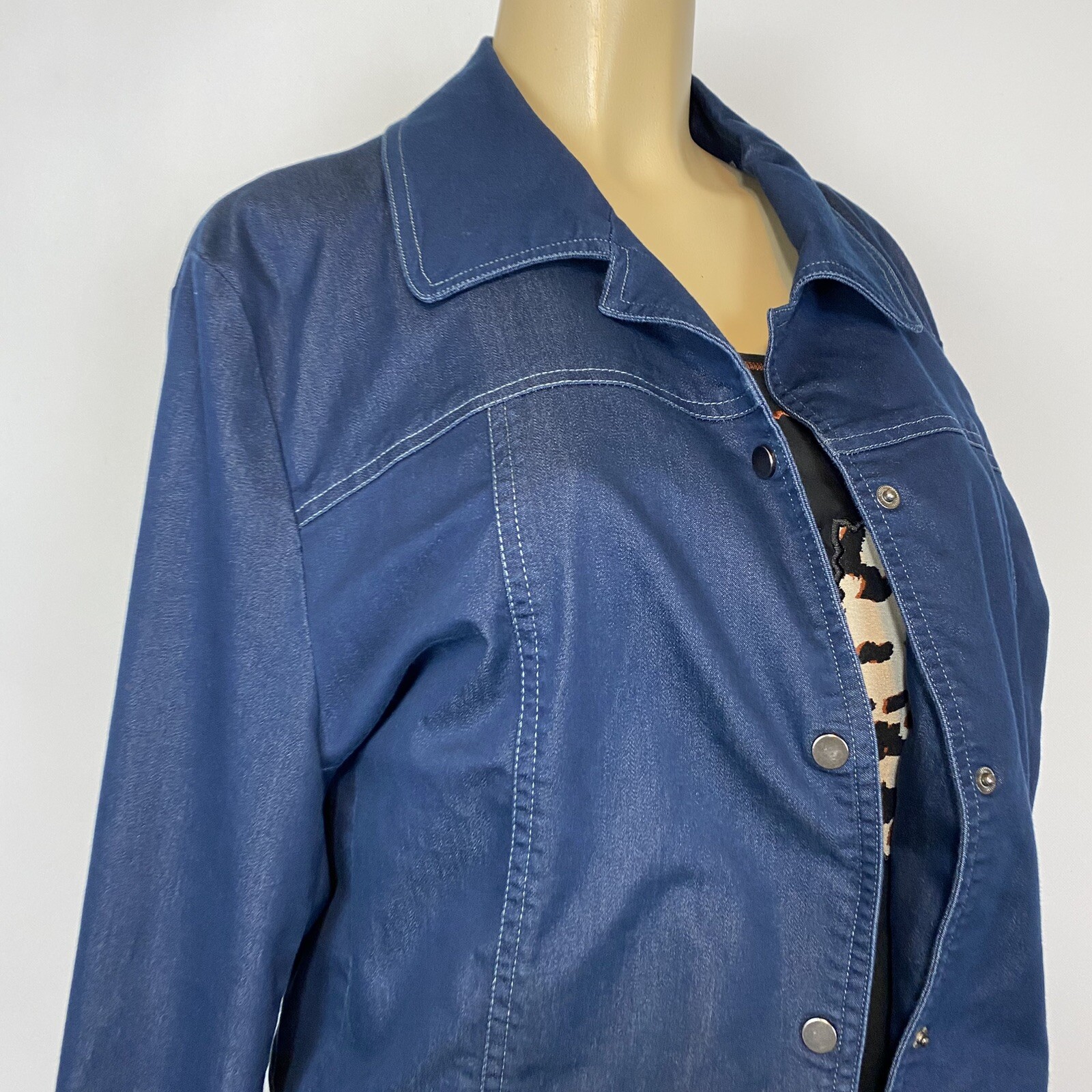 Studio V Snap Up Stretch Basic Blue Jacket Women … - image 6