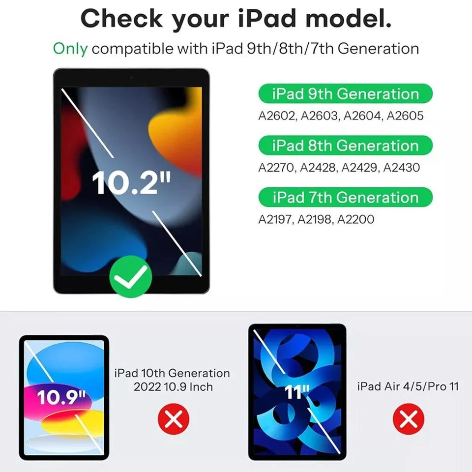 For iPad 7th 8th 9th Case 10.2 inch 360 Degrees Rotating PU Leather Cover 360 - Image 2 of 4