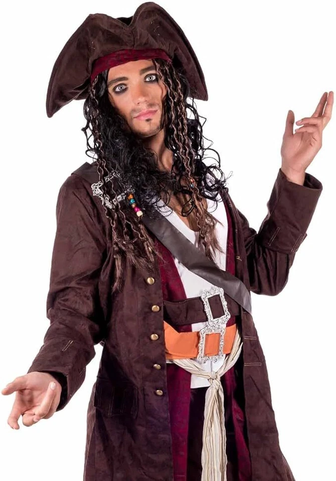Disfraz de Capitán Pirata del Caribe para Hombre + Sombrero + Peluca Jack Sparrow M - XL Halloween Foto 2 de 4