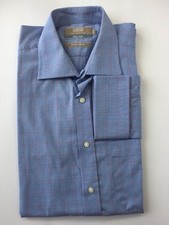 Marks  Spencer Men Long Sleeve Dress Shirt Blue Red Plaid 16 Cotton