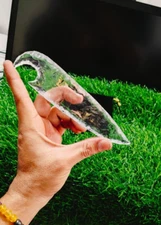 Beautiful Clear Quartz Glass Hunting Knife 6" Obsidian Crystal Home Décor Use.