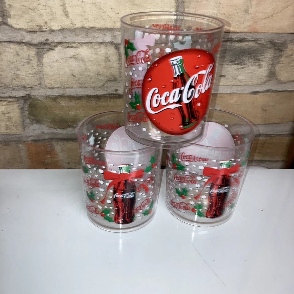 Vtg Hol. Coca-Cola Plastic Thermo-Serv Clear Cup Set-3 Logo Made in the USA ‘98 - Image 4 of 4
