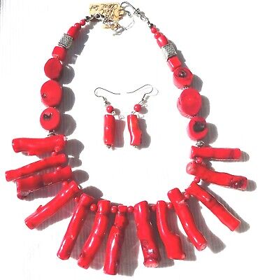 Red 5*30mm Branch shape Coral pendant with Free leather cord 18" necklace-ne5594 