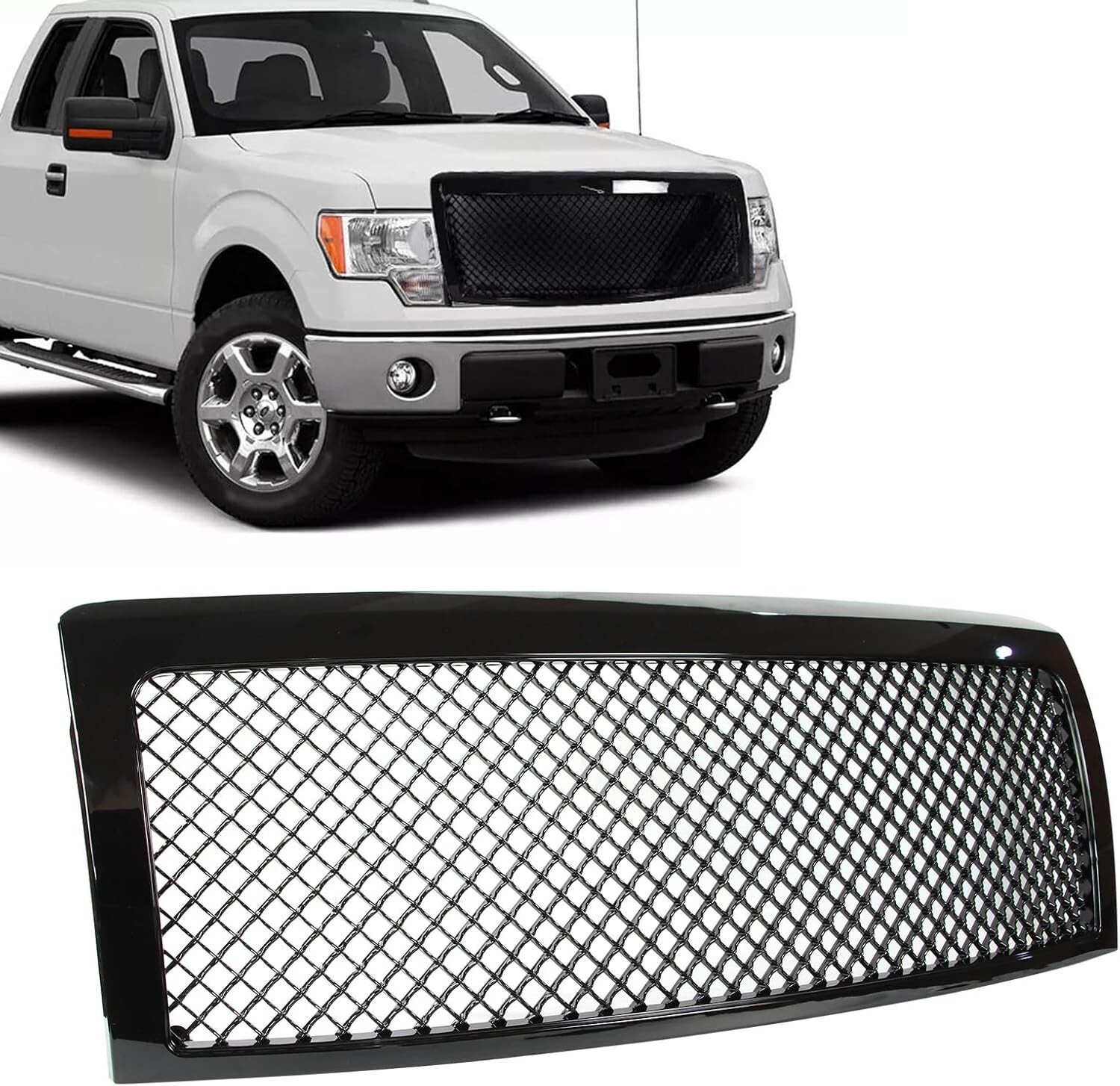 Front Bumper Grill for 2009-2014 Ford F-150 F150  Grille Glossy Black Mesh Style