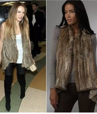 Larok Luxe Classic Natural Tan Soft Rabbit Knitted Fur Open Front Vest Xs