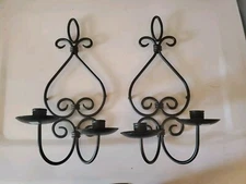 Set Of Rod Wrought Iron Party Lite Wall Mount Sconces Candlestick Holder Black