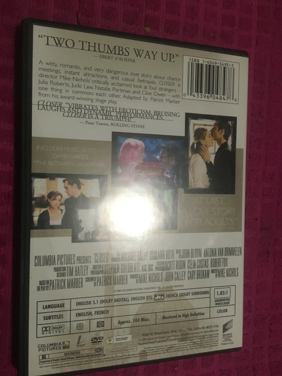 Closer DVD Natalie Portman - Julia Roberts - Clive Owen